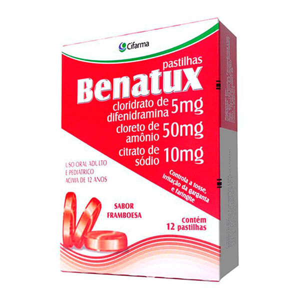 Pastilhas Para Garganta Benatux Sabor Framboesa 12 Unidades