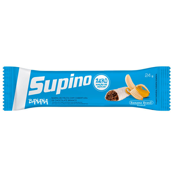 Barra de Frutas Banana com Cobertura de Chocolate Branco sem Adição de Açúcar Supino Pacote 24g Barra de Frutas Banana Cobertura Chocolate Branco sem Adição de Açúcar Supino Pacote 24g