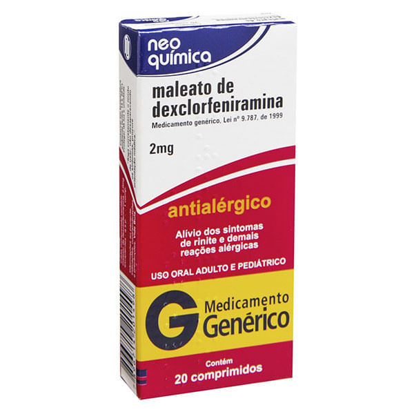 Maleato De Dexclorfeniramina 2Mg 20 Comprimidos - Neo Química