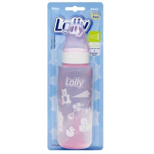 Mamadeira Infantil Lolly Color Rosa 240 ml Bico de Silicone Livre de BPA - Lolly Mamadeira Lolly Color Rosa 240Ml - Lolly