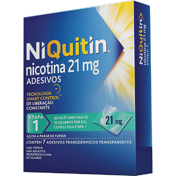 Niquitin 1 Etapa 21mg Perrigo - 7 Adesivos Transdérmicos Niquitin 1 Etapa Adesivos 21mg 7un