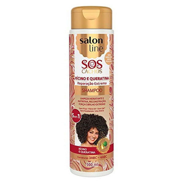 Shampoo Rícino e Queratina SOS 300ml Salon Line para Cabelos Cacheados e Crespos Shampoo Salon Line Ricino Queratia Sos 300Ml - Salon Line Sos