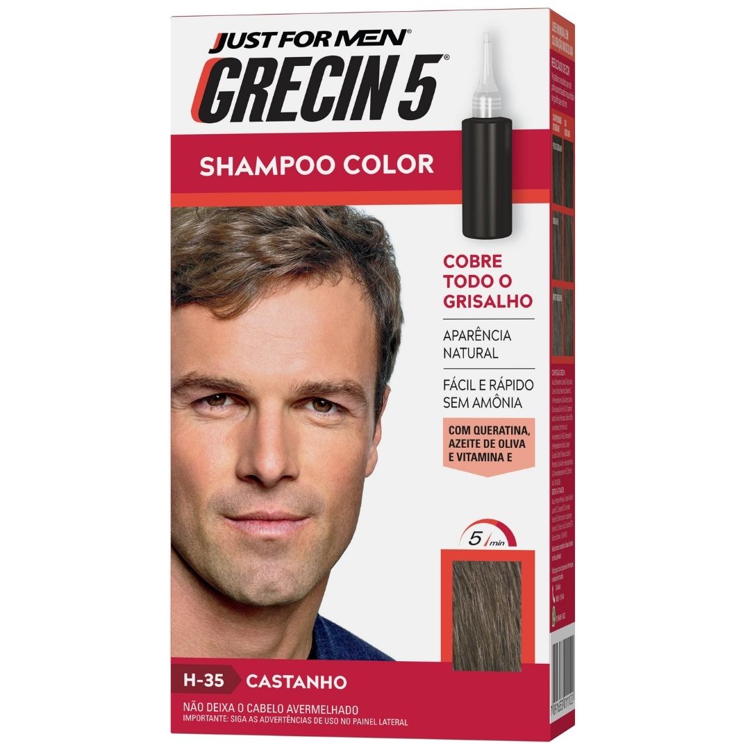Shampoo Tonalizante Grecin Color 5 Castanho - Tintura Masculina Grecin