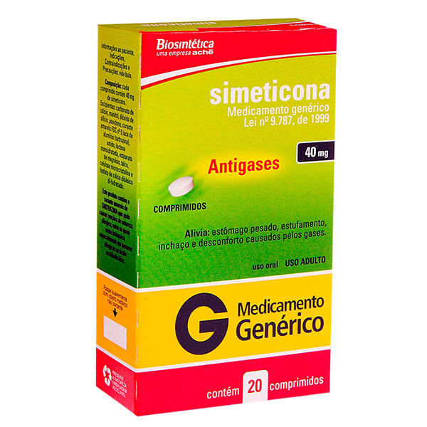 Simeticona 40mg 20 Comprimidos - Biosintética