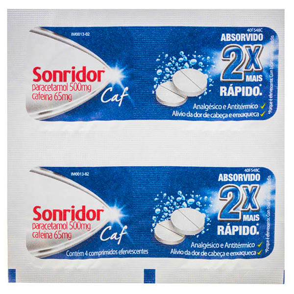 Sonridor Caf Analgésico Efervescente para Alívio da Febre e Dor com 4 comprimidos