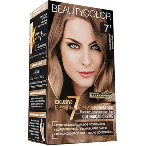 Coloração Permanente 7.1 Louro Natural Acinzentado 45g+67,5ml - Beauty Color Tintura Beauty Color 7.1 Loção Natural Acinz - Beauty Color