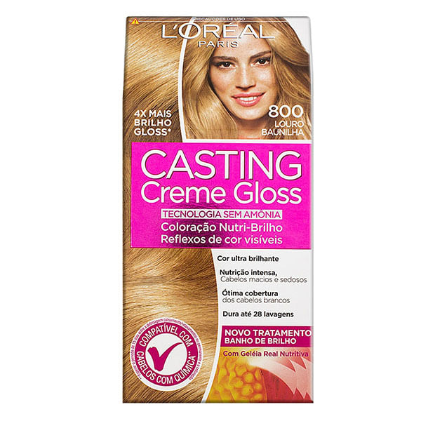 Coloração Permanente Casting Creme Gloss 800 Louro Baunilha Kit 45g+67,5ml+40ml L'Oréal