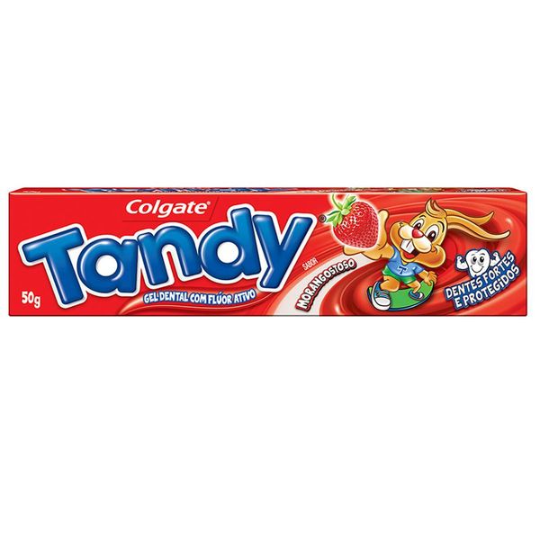 Creme dental infantil Tandy Morango 50g - Gel com flúor 1100ppm, Proteção Anticárie Creme Dental Tandy Morango 50G - Tandy