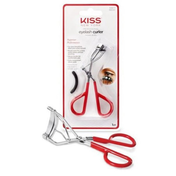 Curvador de Cílios New York Style Vermelho e Prata Aço Inox Kiss NY Curvador Cilios Kiss Ny Eyelashampoo Curler - New York Style