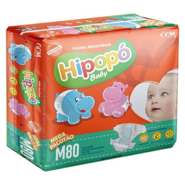 Fralda Hipopo Baby Mega M Noturna/Diurna 80un Ajuste Anatômico