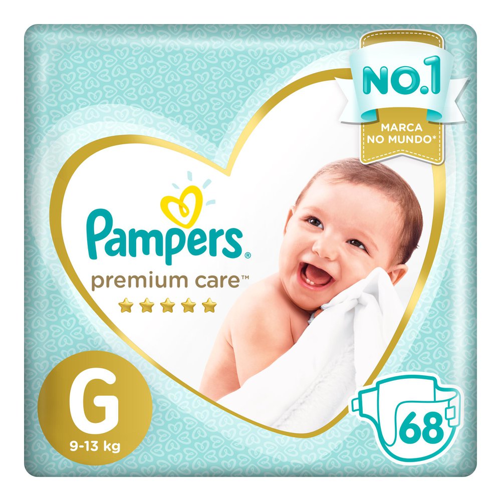 Pampers Fralda Hipoalergênica Alta Absorção 12h Premium Care G 68 Unidades