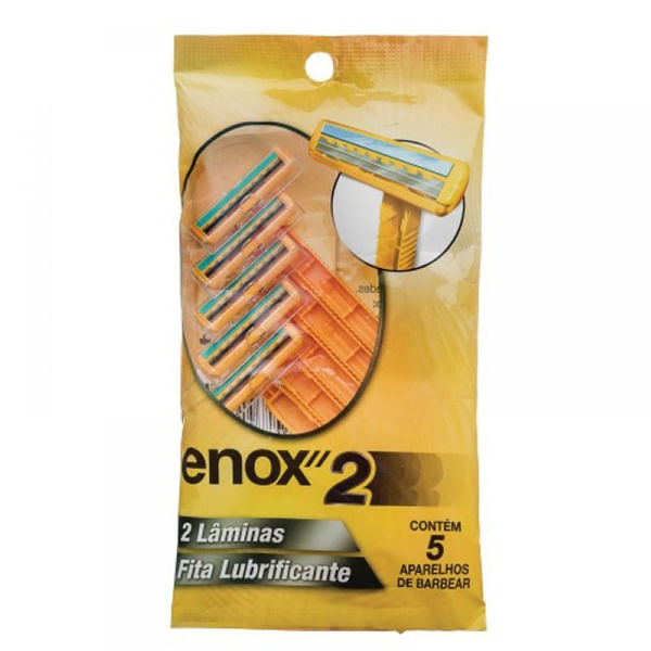 Aparelho de Barbear Descartável Enox2 Kit 5 Un 2 Lâminas Fita Lubrificante Belliz