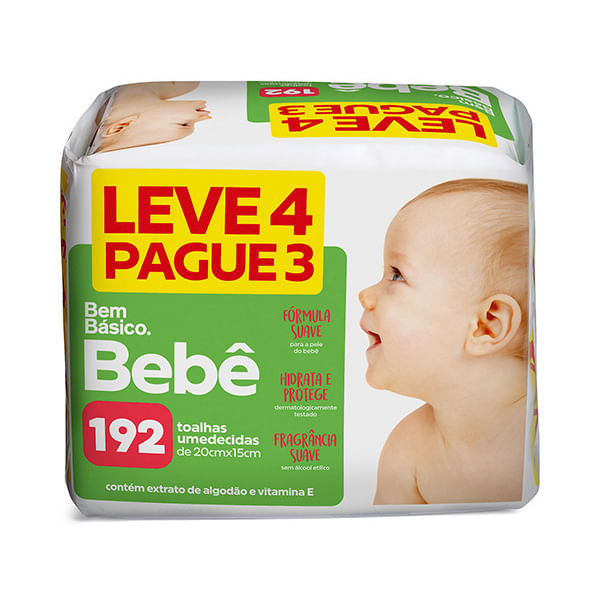 Lenço Umedecido Bem Básico Bebê C/ 192 Toalhinhas