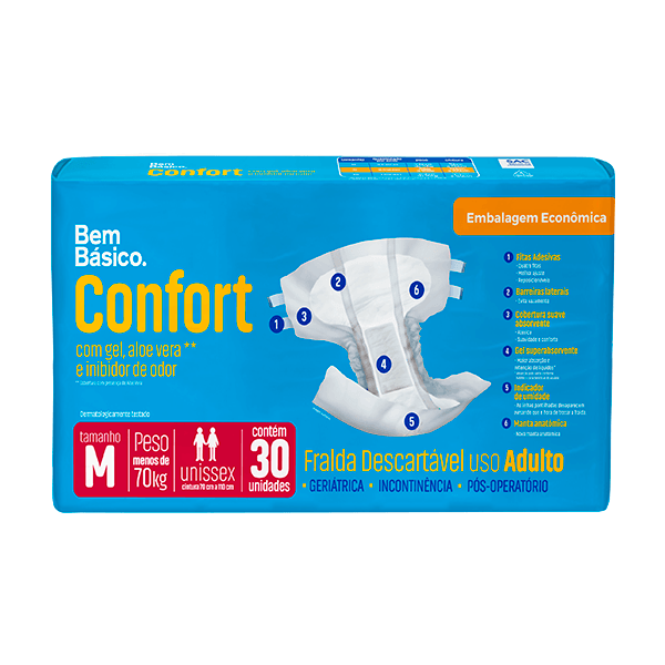 FRALDA BEM BÁSICO CONFORT M C/ 30 UNIDADES