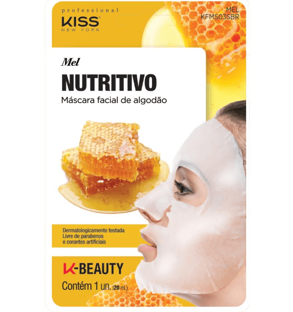 Máscara Facial de Algodão Mel 20ml Kiss NY Máscara facial Kiss New York Mel 20ml
