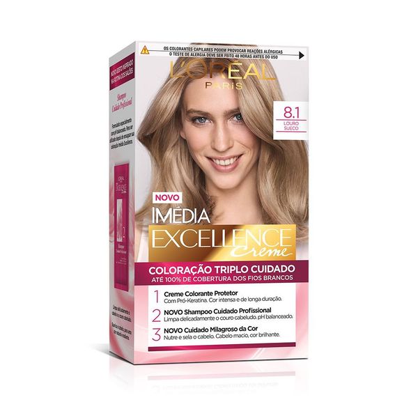 Coloração Permanente Excellence 8.1 Louro Sueco Alta Cobertura Imedia Tintura Permanente Imédia Excellence De L’oréal Paris 8.1 Louro Sueco
