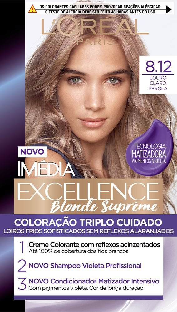 Coloração Permanente Blonde Supreme 8.12 Louro Claro Pérola 20 Vol Imedia