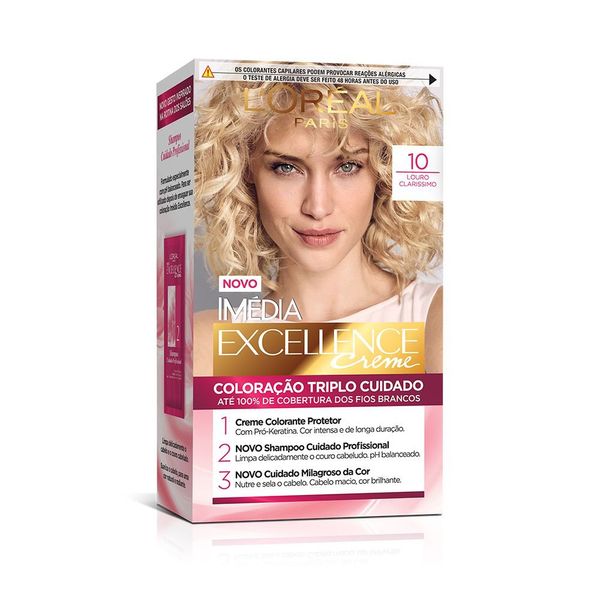 Kit Coloração Permanente Imedia Excellence 10 Louro Claríssimo 47g+70ml+12ml+50ml Imedia Tinta de Cabelo Imedia Excellence 10 Louro Clarissimo