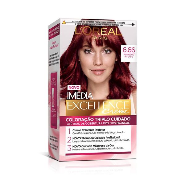 Tinta de Cabelo Excellence 6.66 Vermelho Intenso Imedia Tinta de Cabelo Imedia Excellence 6.66 Vermelho Intenso