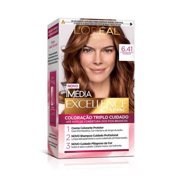 Coloração Permanente Creme Excellence 6.41 Marrom 189ml Imedia Tinta de Cabelo Imedia Excellence 6.41 Marrom
