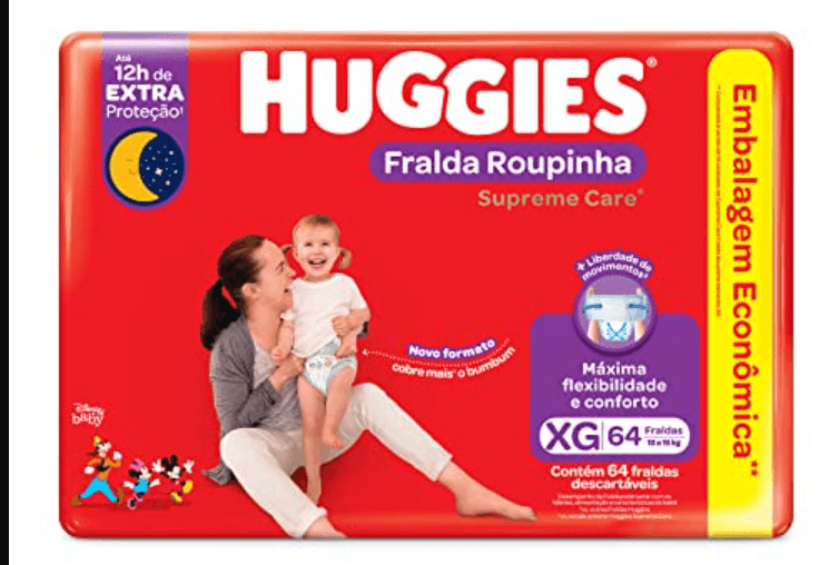 Fralda Huggies Supreme Care Bag Roupinha Xg Com 64 Unidades