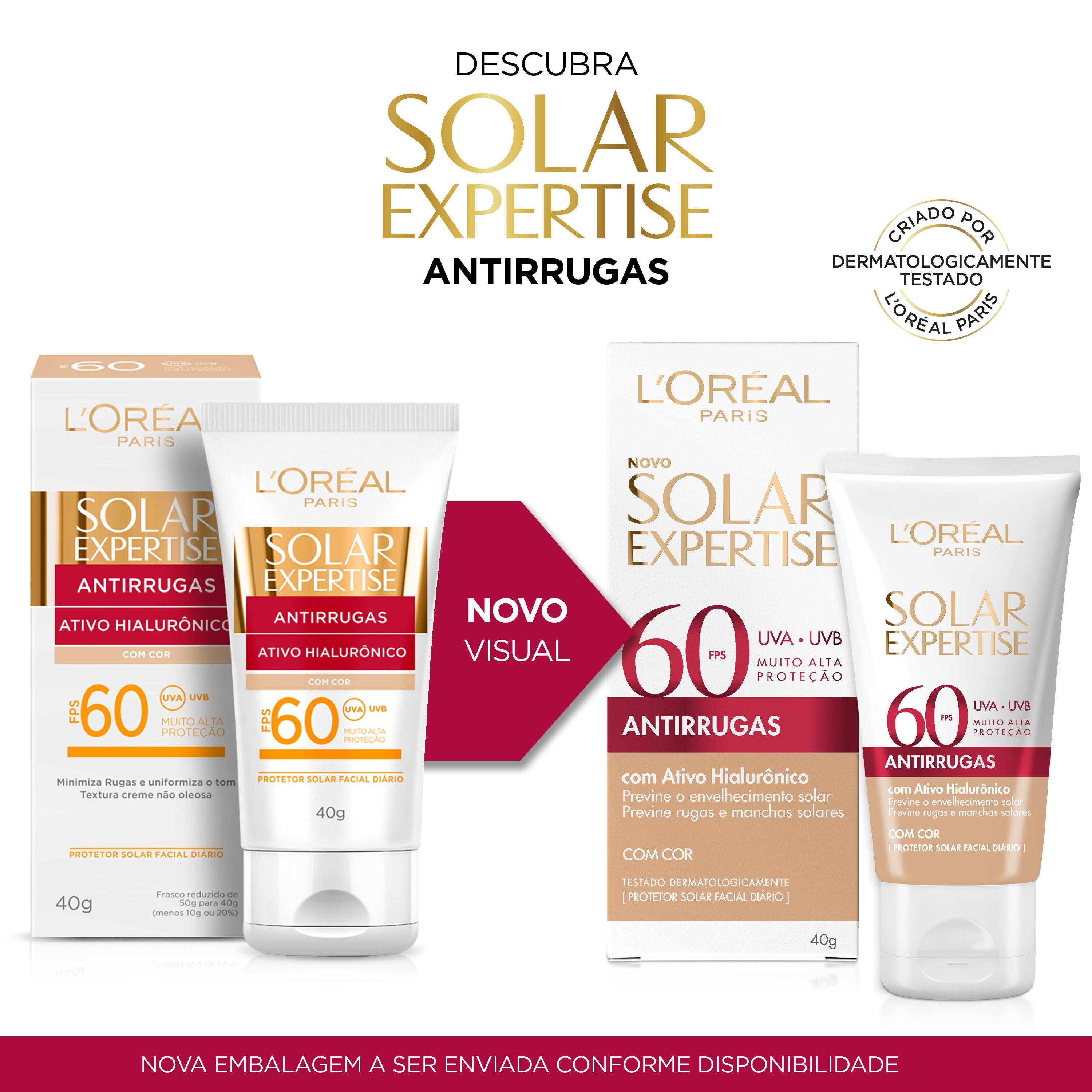 Protetor Solar Facial L'Oréal Paris Solar Expertise Antirrugas Com Cor FPS 60, 40g - Imagem 2