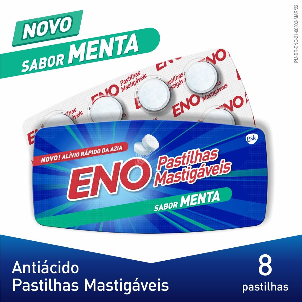Pastilhas Mastigáveis Eno Sabor Menta, Alívio Rápido Contra Azia, 8 Pastilhas