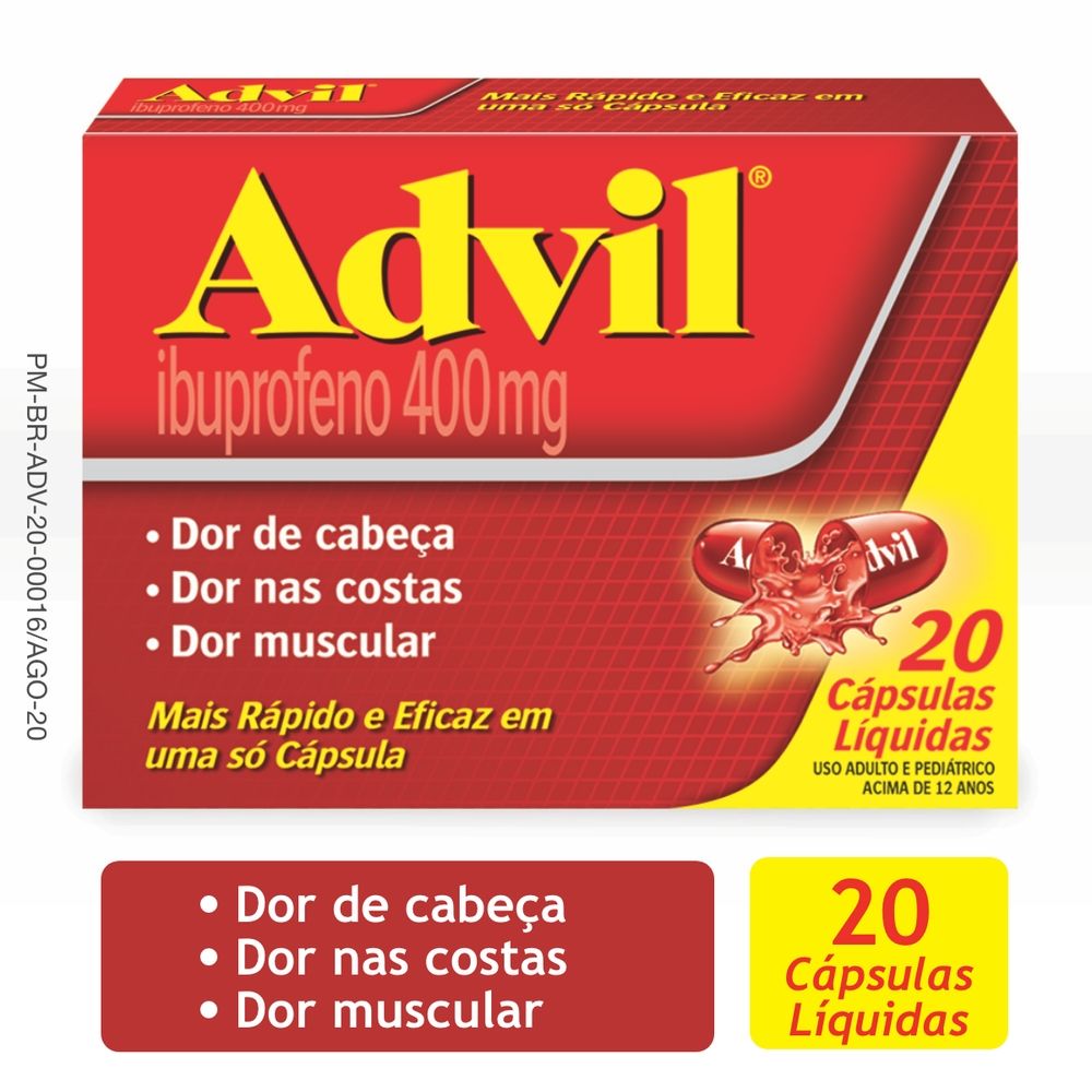 Advil Alívio Rápido Da Dor De Cabeça E Enxaqueca Com Ibuprofeno 400mg 20 Cápsulas