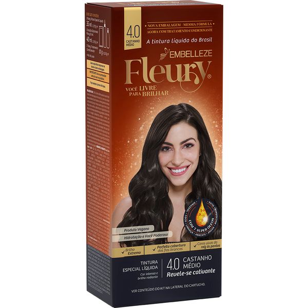 Tintura Coloração Permanente Fleury 4.0 Castanho Médio Alta Cobertura Embelleze Tintura Fleury 4.0 Cast - Fleury