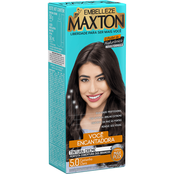 Tinta de Cabelo Você Mais Encantadora Castanho Claro 5.0 30 Vol Maxton Tinta de Cabelo Maxton Você Mais Encantadora Castanho Claro 5.0 KIT ECONOMICO