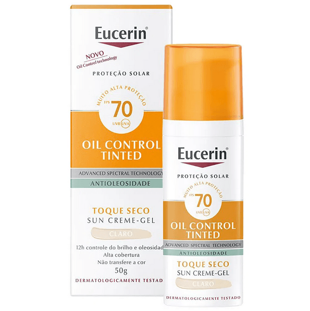 EUCERIN Protetor Solar Facial Oil Control Cor Clara FPS 70 50ml, Antioleosidade, Proteção UVA, UVB e Luz Visível, Pele Oleosa
