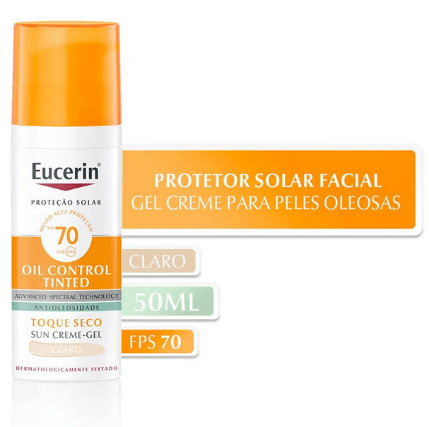 EUCERIN Protetor Solar Facial Oil Control Cor Clara FPS 70 50ml, Antioleosidade, Proteção UVA, UVB e Luz Visível, Pele Oleosa - Imagem 3