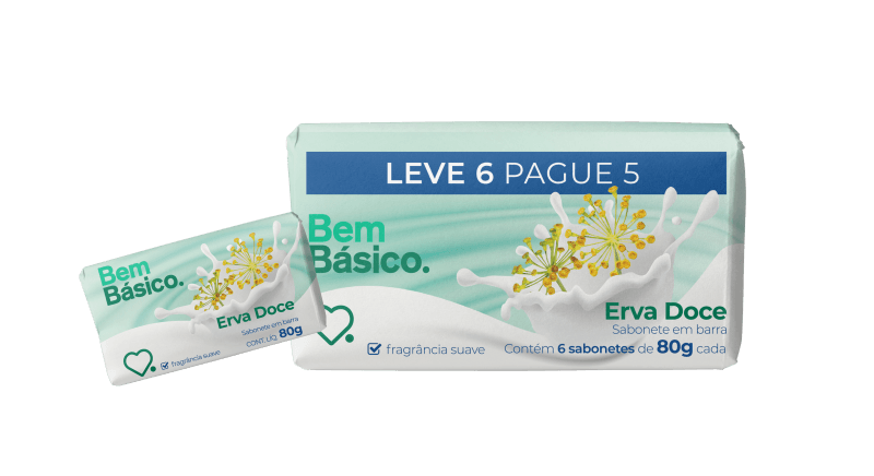Sabonete em Barra Bem Básico 80g Leve 6 e pague 5 - Erva Doce