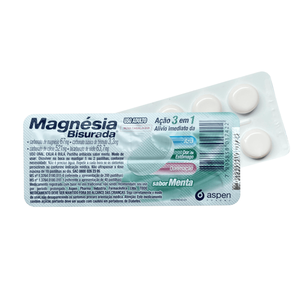 Magnésia Bisurada Sabor Menta -  10 Pastilhas