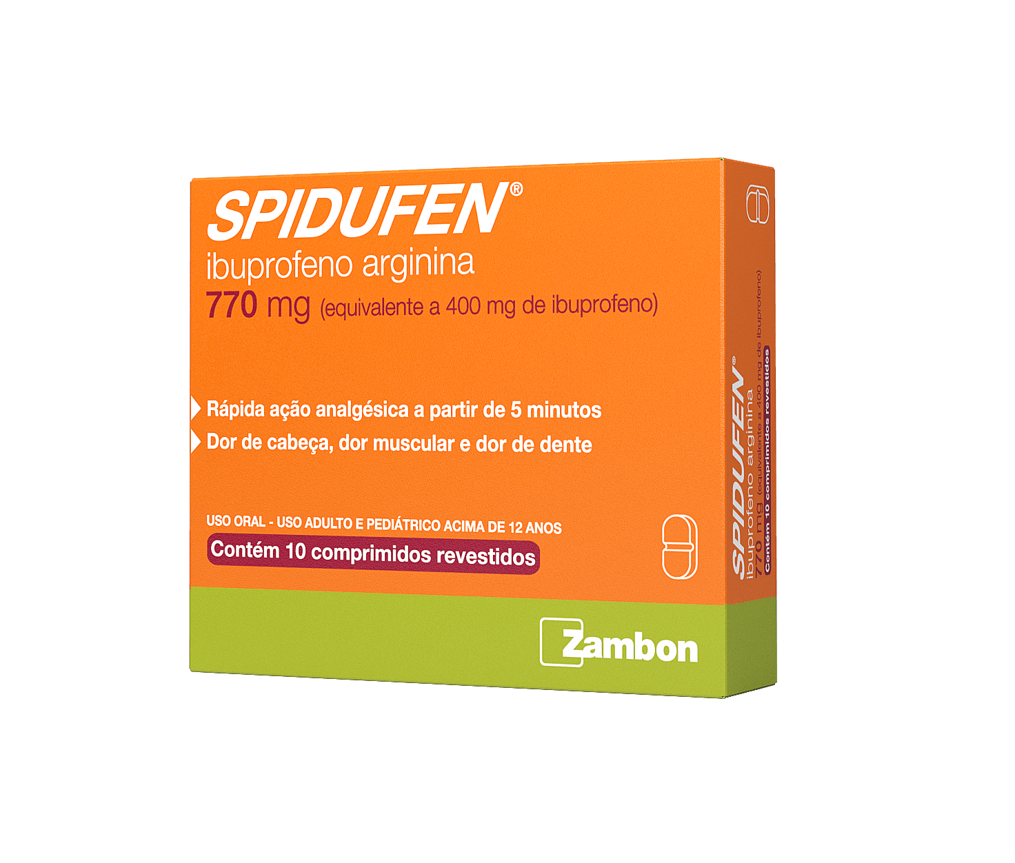 Analgésico Spidufen Ibuprofeno 400mg + Arginina 370mg Comprimido Revestido 10 Unidades