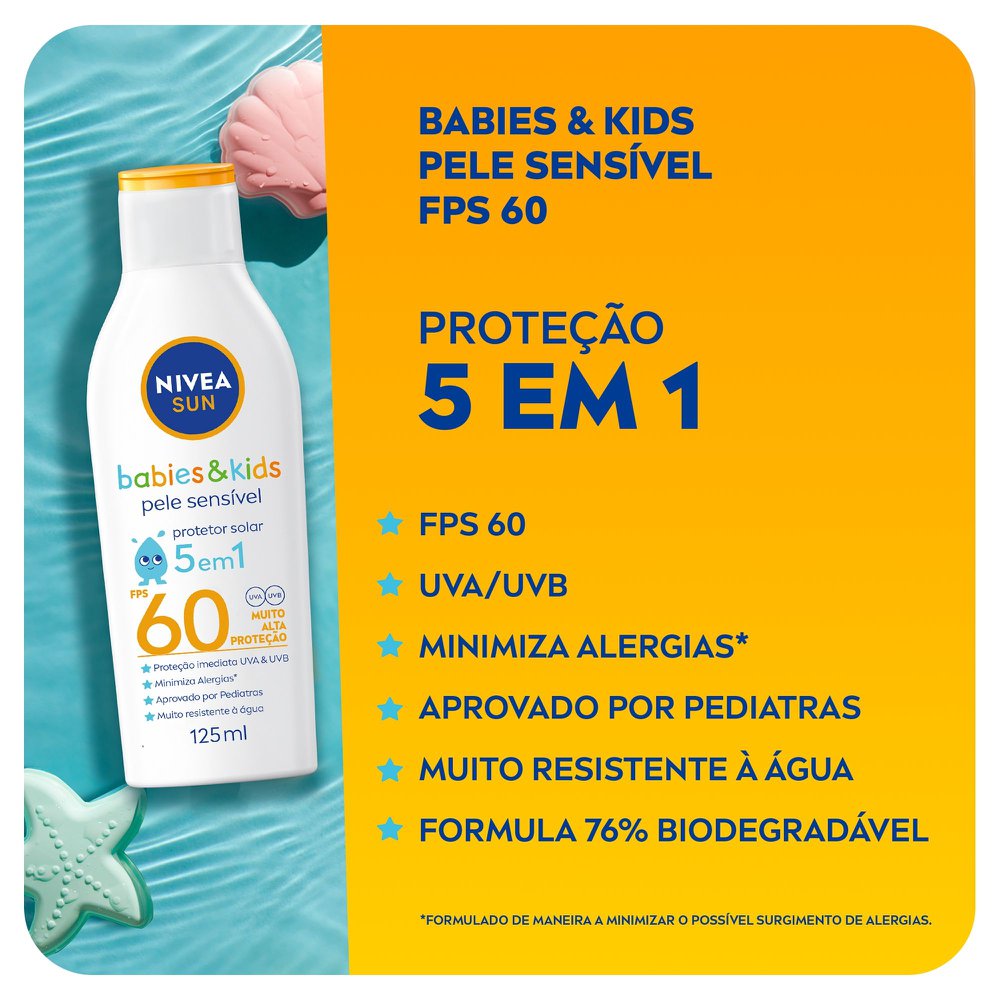 NIVEA SUN Protetor Solar Kids & Babies Pele Sensível FPS 60 125ml - Imagem 4
