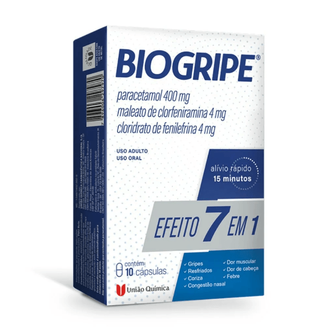 Biogripe 400Mg + 4Mg + 4Mg União Química 7 Em 1 - 10 Cápsulas