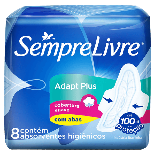Absorvente com Abas Adapt Plus Suave 8 Unidades Sempre Livre Absorvente com Abas Suave Sempre Livre Adapt Plus Pacote 8 Unidades