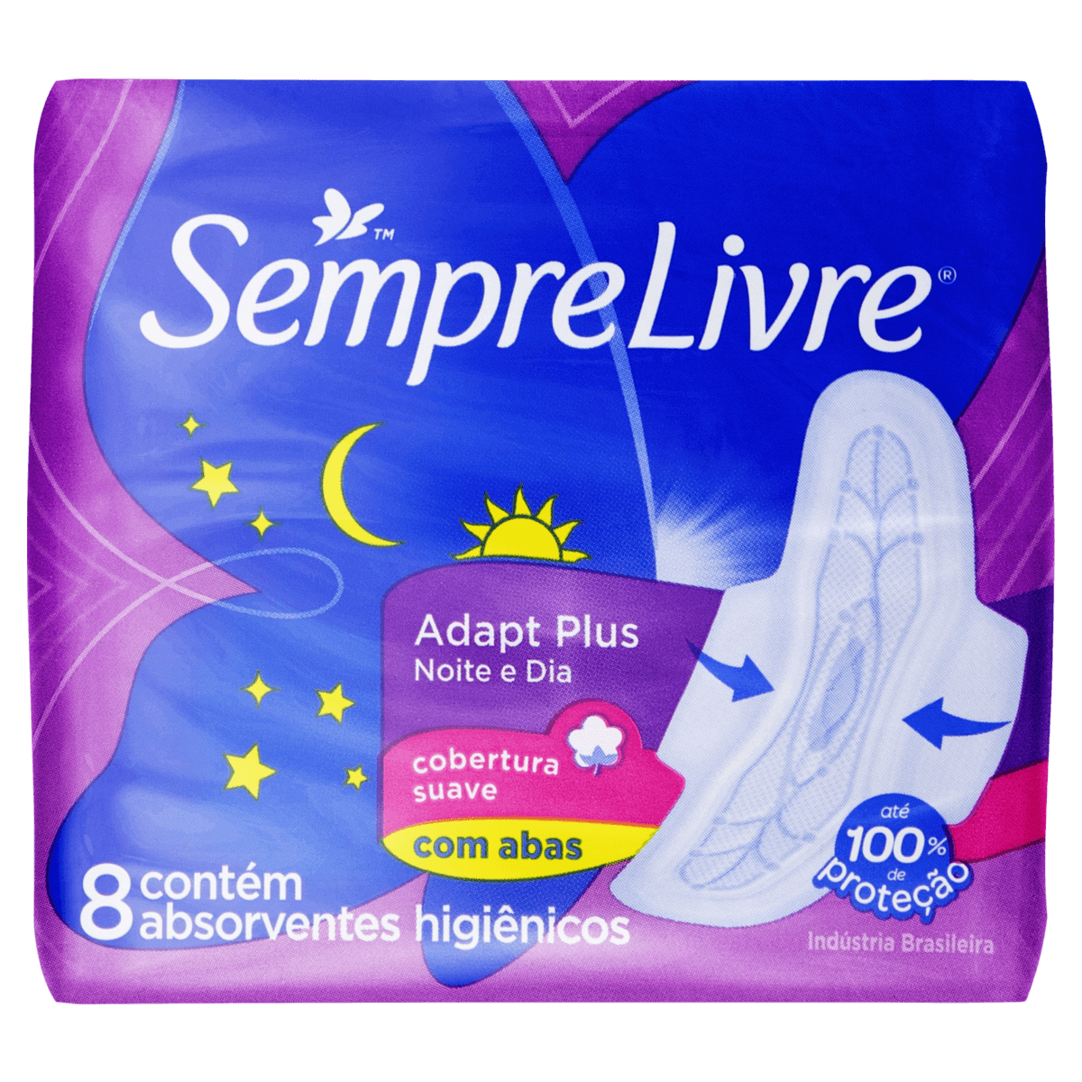 Absorvente com Abas Adapt Plus Noite e Dia 8 Unidades Suave Sempre Livre