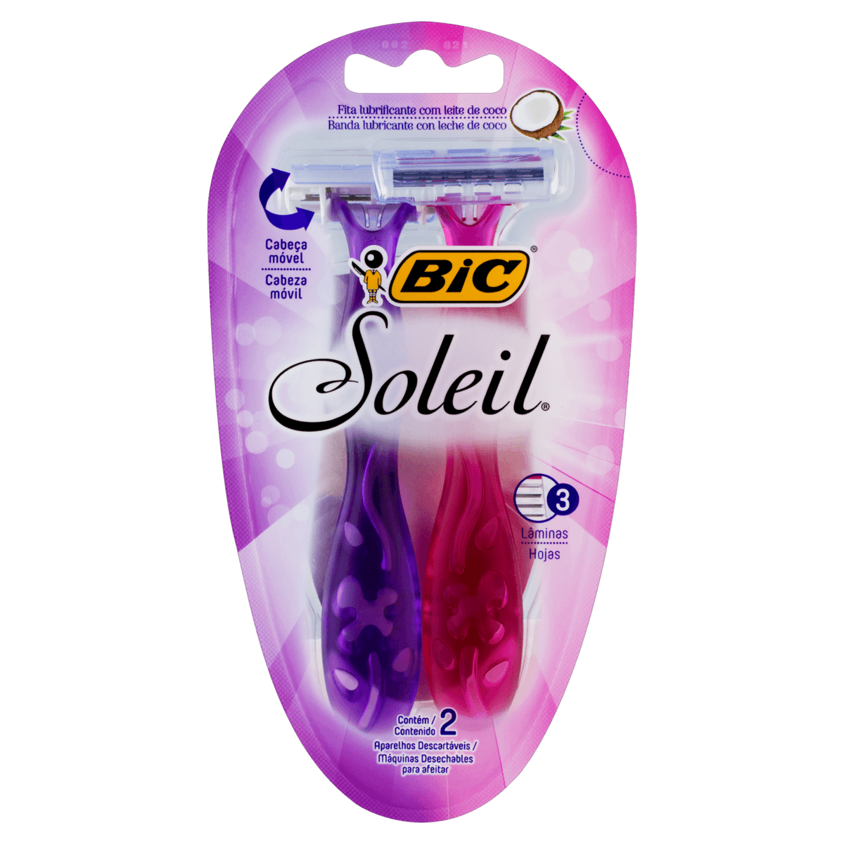 Aparelho Descartável para Depilar Bic Soleil 2 Unidades com Fita Lubrificante Leite de Coco
