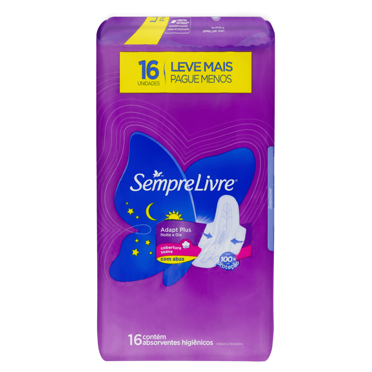 Absorvente Adapt Plus Noite e Dia Suave com Abas 16 Unidades Sempre Livre