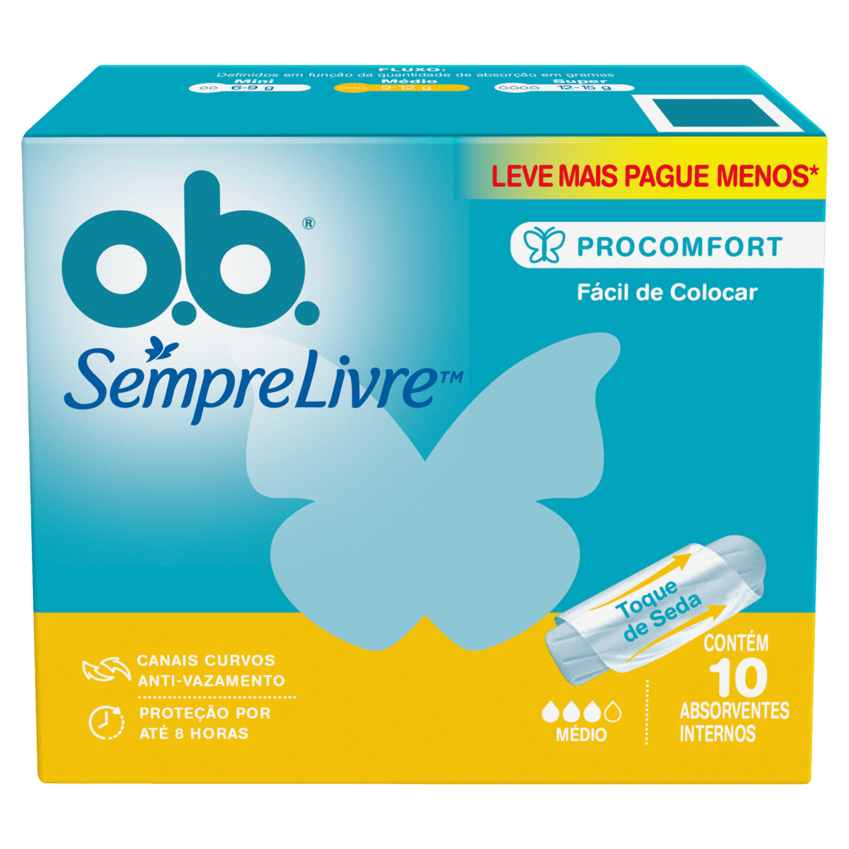 Absorvente Interno O.B. Sempre Livre Pro Comfort Médio Caixa 10 Unidades Leve Mais Pague Menos