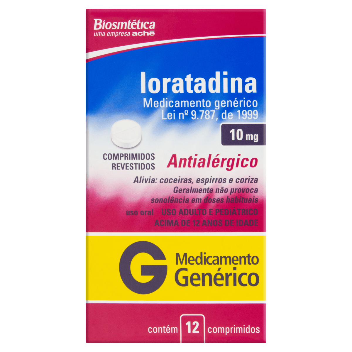 Loratadina 10Mg - Genérico Biosintética - 12 Comprimidos
