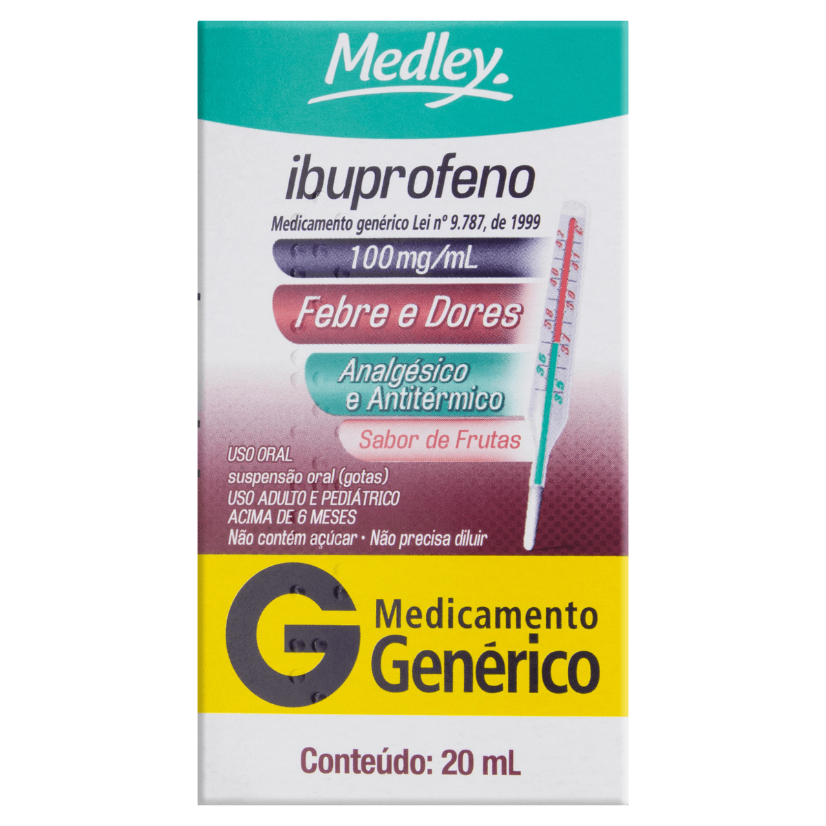 Ibuprofeno 100mg/ml 20ml Suspensão Oral Genérico Medley