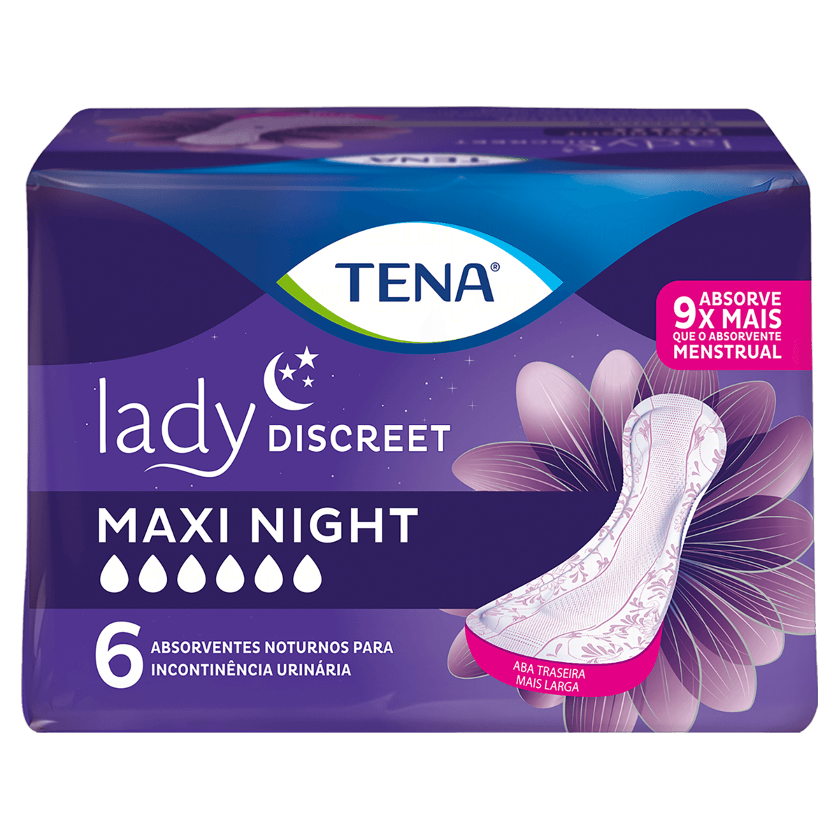 Absorvente sem Abas para Incontinência Urinária Tena Lady Discreet Maxi Night Pacote 6 Unidades