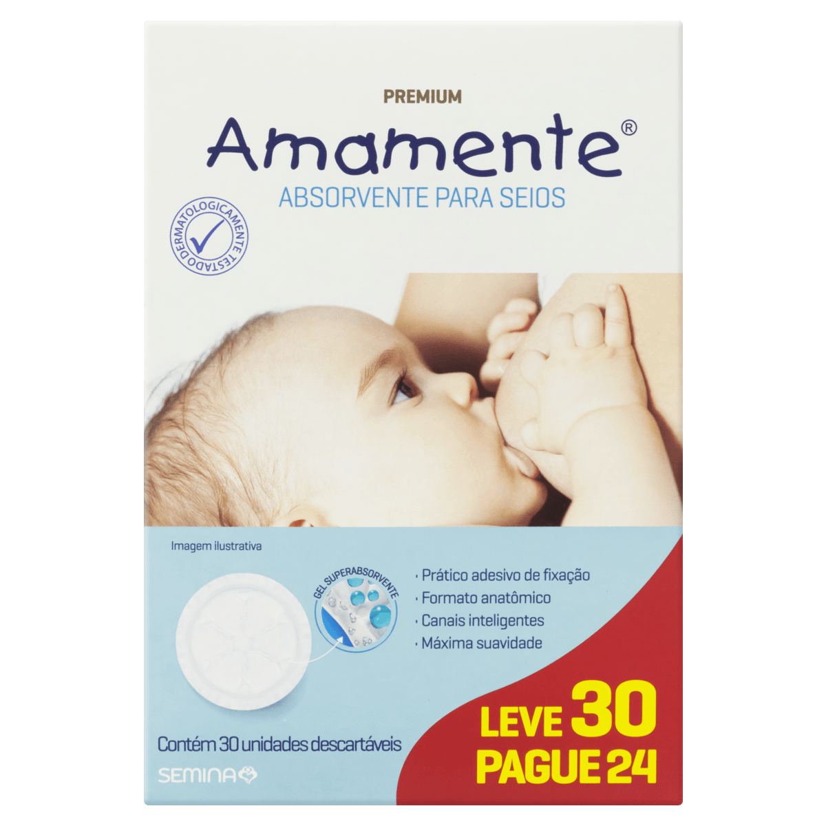 Absorvente para Seios Premium 30 unidades Ultra Gel Amamente - Proteção Antivazamento