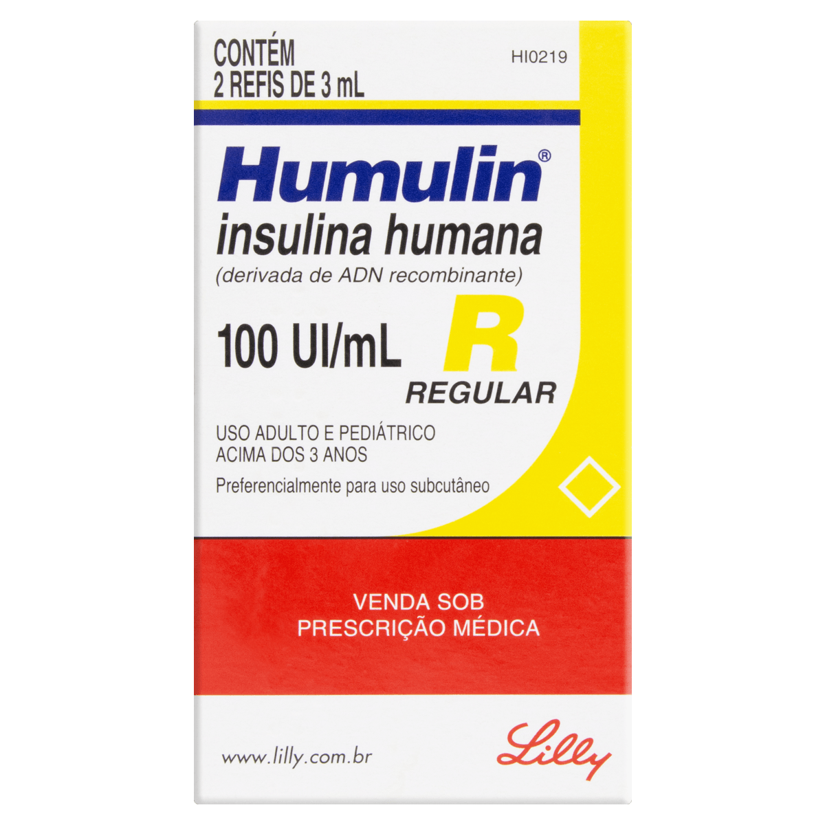 Eli Lilly Humulin R Insulina Humana 100 Ui/Ml Solução Injetável 2 Refis 3 Ml - Insulina Humulin R 100 Ui/Ml Solução Injetável 3Ml 2 Refis