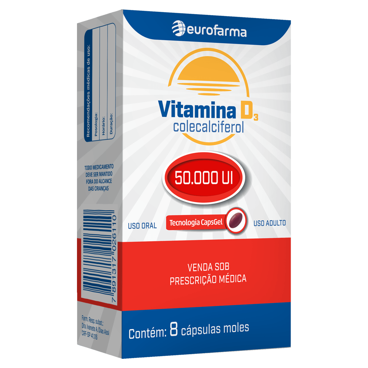 Suplemento Vitamina D3 Eurofarma 50000 UI Cápsulas 8 Unidades