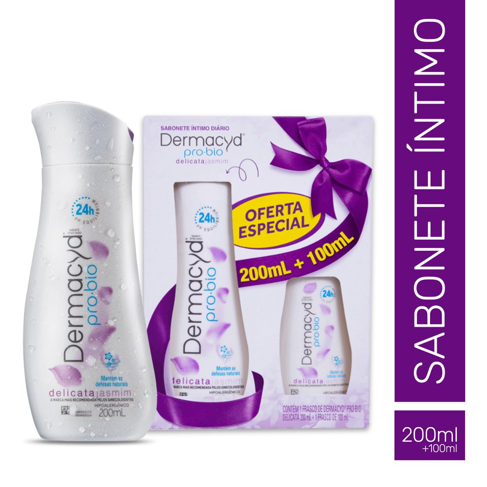 Kit Sabonete Líquido Íntimo Delicata Jasmim 200ml + 100ml Dermacyd Pro-Bio