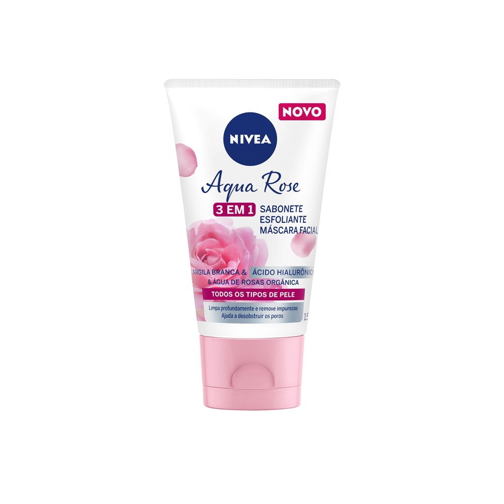 Nivea Aqua Rose 3 em 1 150ml - Sabonete, Esfoliante e Máscara Facial